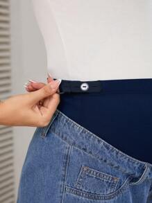 SHEIN Maternity Adjustable High Waist Loose Fit Wide Leg Denim Jeans With Ruffle Hem - Medium Wash - View 6