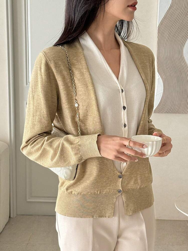 Women's 2 In 1 Colorblock Front Button Long Sleeve Cardigan,Fall Clothes