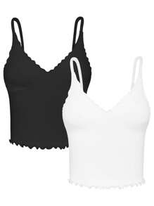 Easithlete Plus Size Seamless Ruffled Black & White Sports Camisole