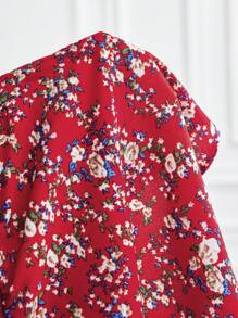 SHEIN 孕妇装 女士碎花灯笼袖衬衫，春季 - 紅色 - 查看 6