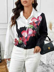 Celure Cárdigan de manga larga con estampado elegante de flores y gatos para mujer