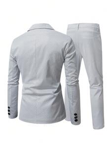 Calvornis Conjunto de 2 piezas de talla grande para hombre con camisa de manga larga con bolsillo y pantalón, estilo minimalista - Blanco y Negro - Ver 2