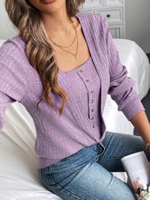 SHEIN LUNE Square Neck Button Front Tee