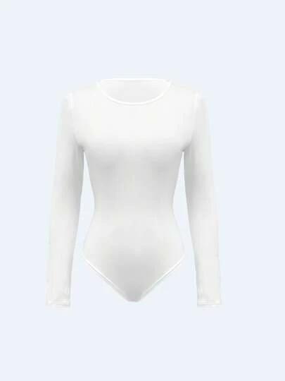 INAWLY 1pc Solid Color Casual Slim Fit Bodysuit, Autumn Fall Cloth For Women