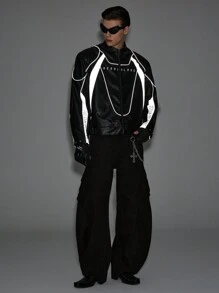 NEON BLANC Chaqueta bomber de manga larga de PU con bordado reflectante, estilo urbano