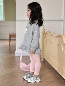 DAZY 2件套女童圆领针织印花秋季套装，带保暖内衬 - 灰色 - 查看 3