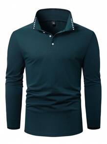 Manfinity Homme Plus Size Men Casual Simple Commuter Long Sleeve Polo Shirt For Autumn Going Out Men Long Sleeve Polomen Polo Long Sleevepolo Long Sleeve Menlong Sleeve Polo Mencasual Men Polo Shirts