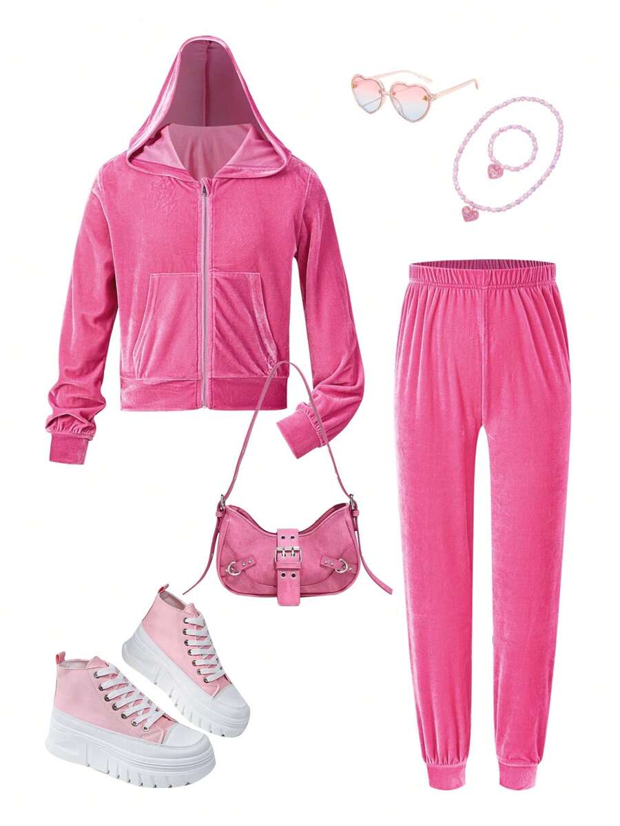 Tween Girl Urban Chic Solid Color Knit Hooded Cardigan Set
