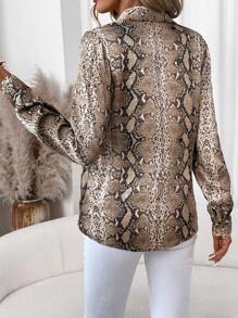 Editum 女士优雅蛇纹动物印花时尚开襟翻领长袖衬衫 - 彩色 - 查看 2
