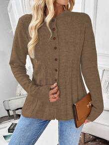 SHEIN LUNE 女士纯色单排扣休闲宽松开衫，秋冬