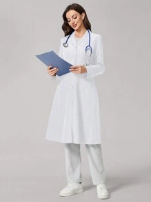 TaskEZ Plain Collar Dual Pocket Mid-Length Laboratory Coat