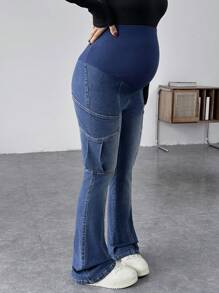 SHEIN Maternity Blue Casual Skinny Flared Jeans - Blue - View 6