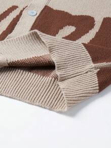 Manfinity Hypemode Áo Cardigan cài nút rộng rãi thời trang đường phố giản dị họa tiết chữ cho nam - Màu Khaki - Xem 6