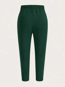 SHEIN LUNE 大码时尚百搭纯色高腰舒适裤 - 墨綠色 - 查看 2