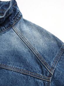 Manfinity Homme 男士前拉链简约纯色都市深色牛仔休闲夹克，适合日常穿着 - 中等水洗藍 - 查看 7