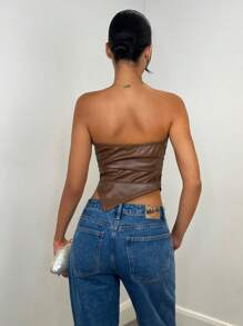 SHEIN BAE 女士纯色抹胸，休闲日常穿着 - 棕色 - 查看 2