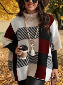 SHEIN LUNE Áo len chui đầu cổ cao màu khối thời trang cỡ lớn, phù hợp cho quần áo thu đông năm mới - Đỏ - Xem 8