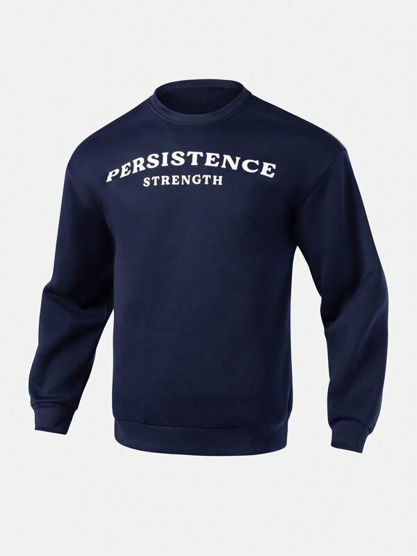 Manfinity Sport Polished Boyfriend Style Men's Casual Daily Letter Print Long Sleeve Graphic Sports Sweatshirt, Autumn Essentials Hoodie For Active Wear