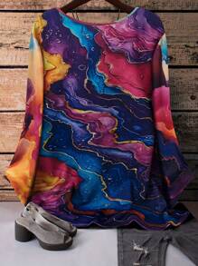 EMERY ROSE 大码女式花卉印花圆领短袖休闲 T 恤，夏季图案 T 恤女式上衣 - 彩色 - 查看 2