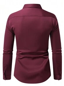 Manfinity Mode Camisa casual de negocios de manga larga, cuello liso y abotonadura frontal