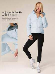 GLOWMODE Lightweight Warm Relax Fit Waist Length Adjustable Hooded Puffer Jacket Daily Casual Winter