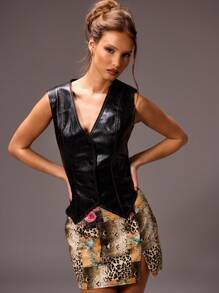 MUSERA Going Out PU Tank Top Party Birthday Going Out Top Vacation Spring Summer Casual , Autum, Winter, Party, - Black - View 1