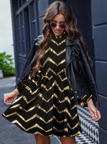 SHEIN Clasi 1pc Women's Elegant Metal Stamping Black Midi Dress