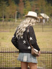 LanaWest Women's Casual Colorblock Star Pattern Sweater For Autumn/Winter