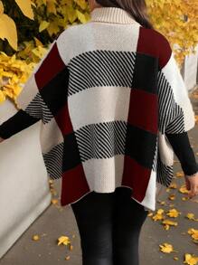 SHEIN LUNE Áo len chui đầu cổ cao màu khối thời trang cỡ lớn, phù hợp cho quần áo thu đông năm mới - Đỏ - Xem 2