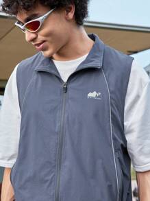In My Nature Men's Letter Print Zip-Up Casual Outdoor Vest Jacket - Dusty Blue - View 8