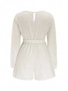 SHEIN Clasi Salopetă de damă cu mâneci lungi și decolteu în V, mărime mare, toamnă