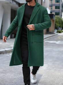 Manfinity Hypemode Abrigo largo de doble botonadura de unicolor con bolsillos de manga larga para hombre, otoño/invierno