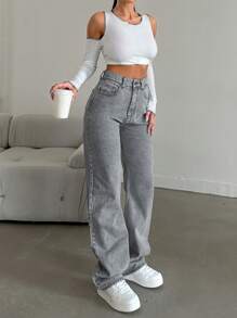 CasuGlow Straight Leg Jeans Snow Wash - Light Wash - View 3