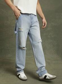 Quần Jeans Ống Đứng Rách Denim Cotton Cao Cấp 93% Cho Nam - Rửa nhẹ - Xem 4