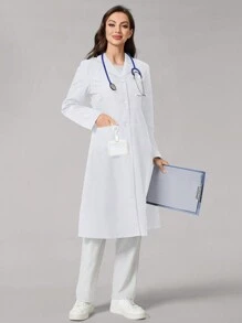 TaskEZ Plain Collar Dual Pocket Mid-Length Laboratory Coat