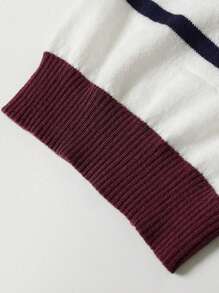 Manfinity Homme Men's Contrast Color Striped Print Round Neck Casual Short Sleeve Knit Top - Burgundy - View 6