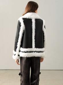 Anewsta Color-Block Knit Bomber Jacket For Women, Winter - Black - View 2