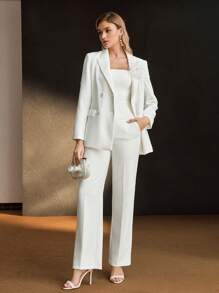 MOTF PREMIUM Pantalon de costume à jambe droite avec couture oblique, poche à recouvrement et taille superposée