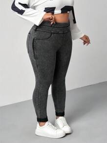 SHEIN EZwear Plus Size Black Denim Skinny Elastic Jeans