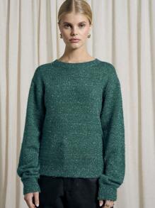 AiiRZ Festive Holiday Sparkle Tinsel Knit Sweater Balloon Sleeve Winter Party Wool Blend Metallic Shimmer Jumper Classic Cozy