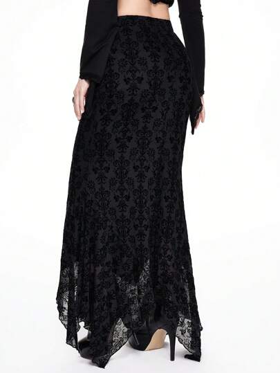 Goth Women Solid Color Minimalist A-Line Skirt, Casual Daily Wear