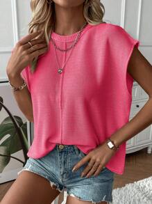 SHEIN LUNE Women's Plain Crew Neck Casual Loose Knit Sweater Vest, Autumn/Winter
