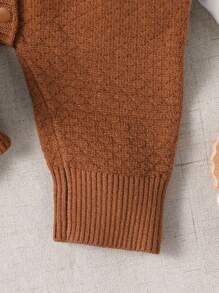 Baby Girl Cute Ruffled Floral Knit Romper - Brown - View 4