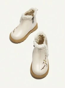 Cozy Pixies 时尚百搭可爱女孩设计刺绣防滑保暖内衬婴儿短靴，秋冬鞋