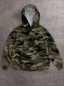 SHEIN EZwear Casual Vintage Camouflage Print Plus Size Long Sleeve Hoodie Sweatshirt, Suitable For Autumn/Winter