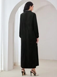 Al Najma 女士旗袍领水滴形撞色超大边宽松褶皱优雅连衣裙，休闲束腰长裙，适合日常休闲