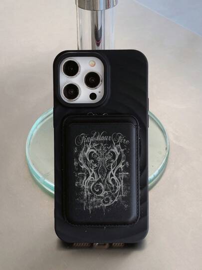 Grunge Punk 2 Pieces Palace Style Sculpture Pattern Letter Print Magnetic Mobile Phone Case Magsafe Mobile Phone Case Wireless Charging Mobile Phone Case Magnetic Case Mobile Phone Case With Sculpture Pattern Letter Card Holder Compatible With Iphone