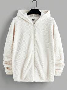 Manfinity VCAY 2pcs Men's Casual Knitted Loose Fit Long Sleeve Hoodie Jacket & Elastic Waist Straight Leg Pants Set, Young Style, For Fall Winter