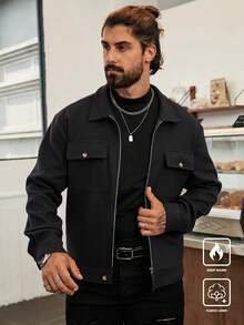 Manfinity Homme Giacca casual da uomo a maniche lunghe, stile corto, tinta unita, adatta per autunno, inverno e primavera, stile "Old Money" - nero - Visualizzare 6
