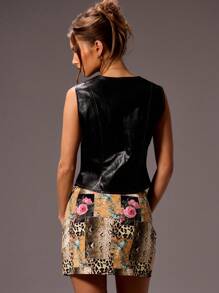 MUSERA Going Out PU Tank Top Party Birthday Going Out Top Vacation Spring Summer Casual , Autum, Winter, Party, - Black - View 3